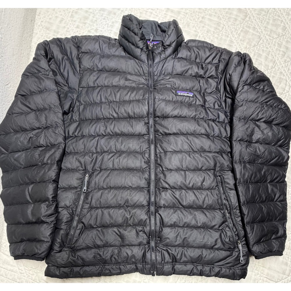 Patagonia Down Sweater Men medium Black Puffer Jacket Full Zip Quilted